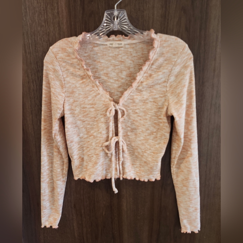 Moa Moa Peach Tie-Front Long Sleeve Top